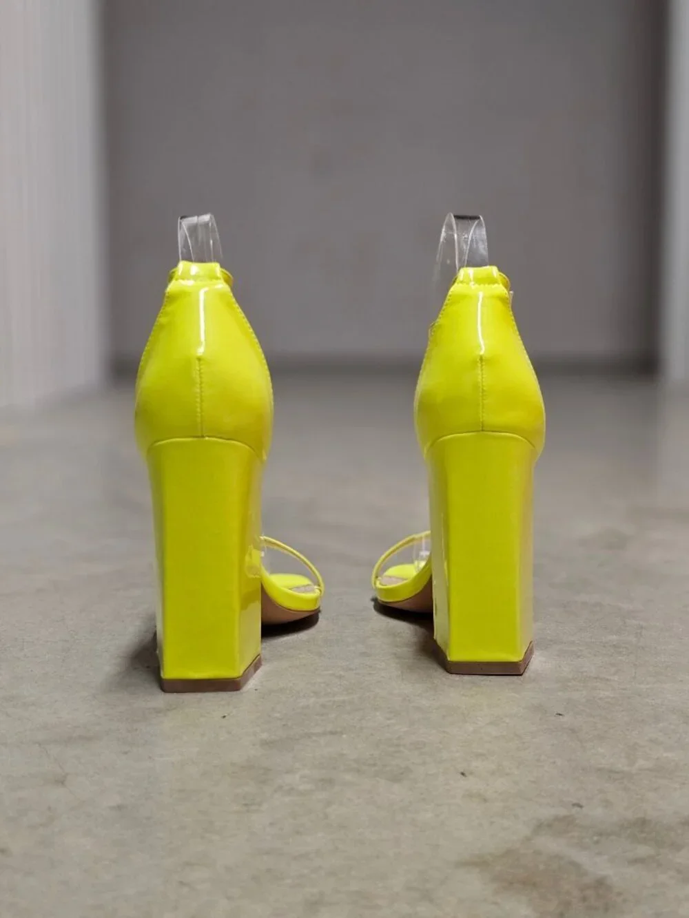 Neon Yellow Block Heel Sandals With Adjustable Ankle Strap Open Toe Design And G